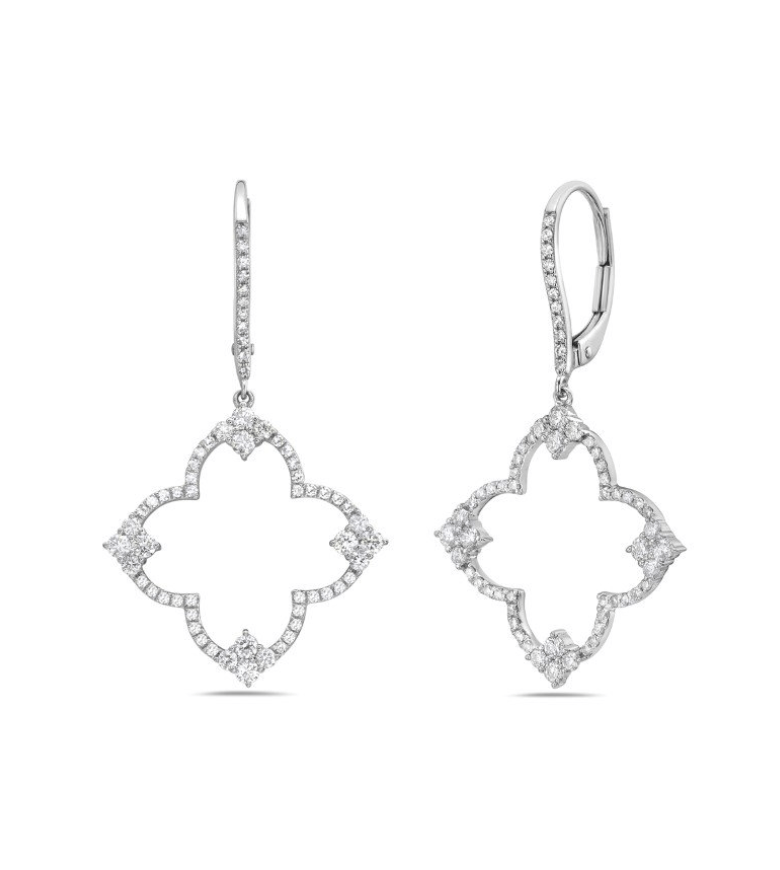 Open Clover Diamond Earring White Gold - Bassali - Gaines Jewelers