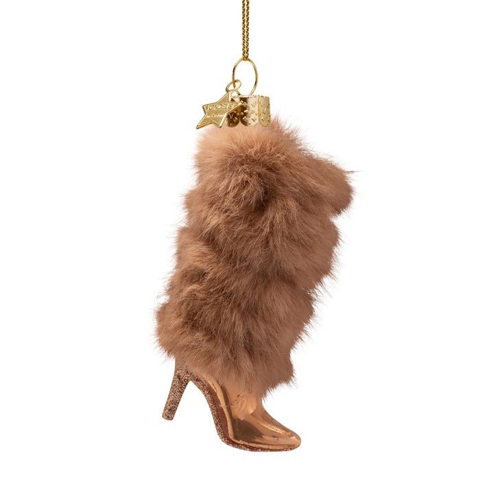 Ornament Glass Brown Boot With Faux Fur - Vondels - Gaines Jewelers