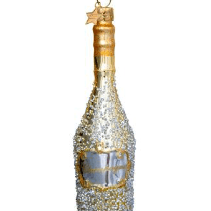 Ornament Glass Gold Champagne Bottle w/ Diamond - Vondels - Gaines Jewelers