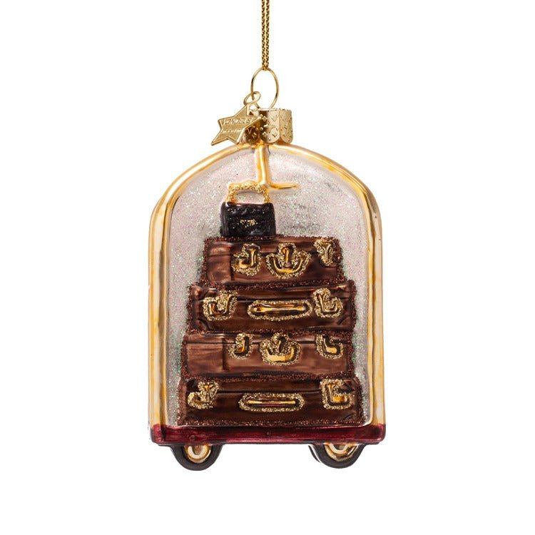 Ornament Glass Gold Luggage Cart - Vondels - Gaines Jewelers