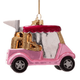 Ornament Glass Opal Pink Golf Car w/ Pink Roof - Vondels - Gaines Jewelers