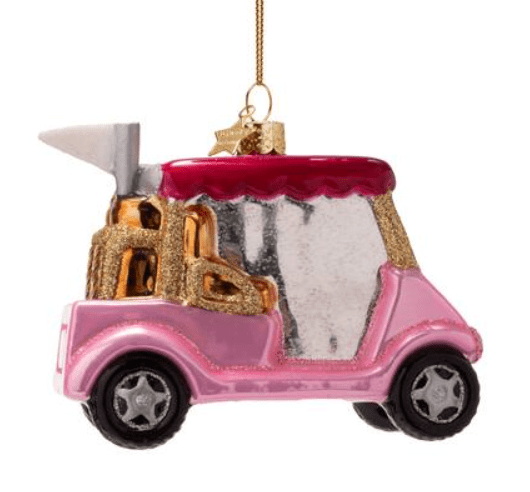 Ornament Glass Opal Pink Golf Car w/ Pink Roof - Vondels - Gaines Jewelers