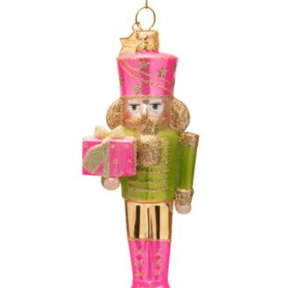 Ornament Glass Pink/Green Nutcracker - Vondels - Gaines Jewelers