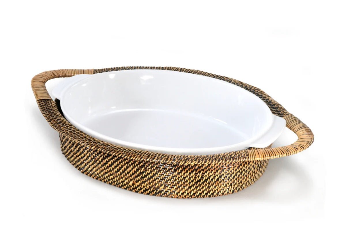 Oval Casserole Basket with Stoneware Roaster, Large 4QT - Gaines Jewelers