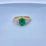 Oval Emerald 1.29ct with Half Moon Cut Diamonds 0.41ct 18k Yellow and White Gold Ring - Rego - Gaines Jewelers