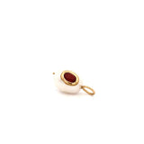 Oval Pearl Pendant in 14k Yellow Gold with Pink Tourmaline set in Bezel Setting - Raymond Mazza - Gaines Jewelers