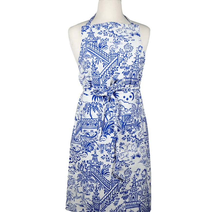Pagoda Toile Blue & White Apron - Caspari - Gaines Jewelers