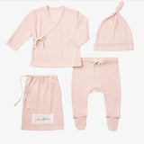 Pale Pink Organic Cotton Pointelle Layette 3 Piece Gift Set - Elegant Baby - Gaines Jewelers