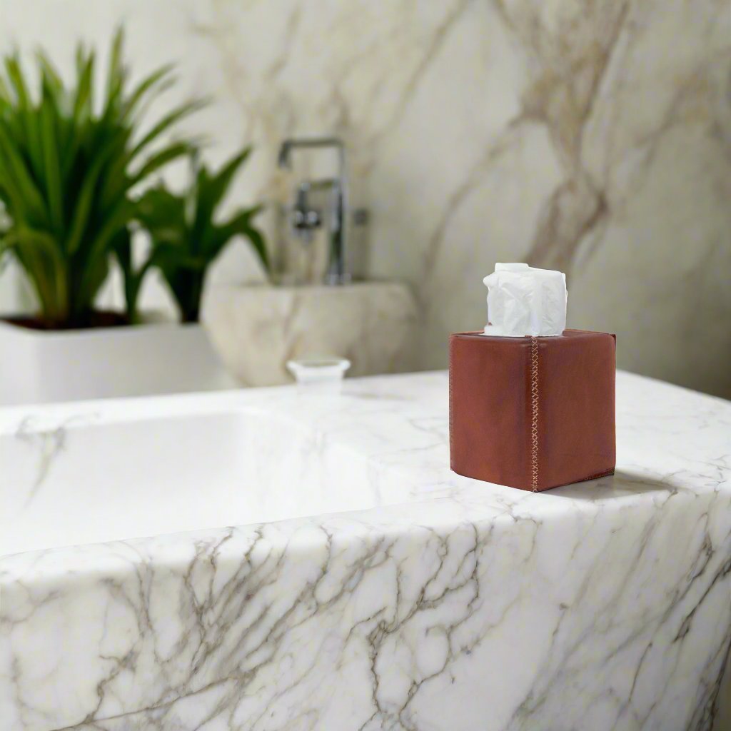 Pañuelo - Leather and Cedar Tissue Box Cover - Brown - Bati - Gaines Jewelers