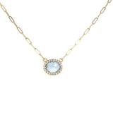Paperclip Chain Necklace with Blue Topaz and Diamonds 14k Yellow Gold - Raymond Mazza - Gaines Jewelers