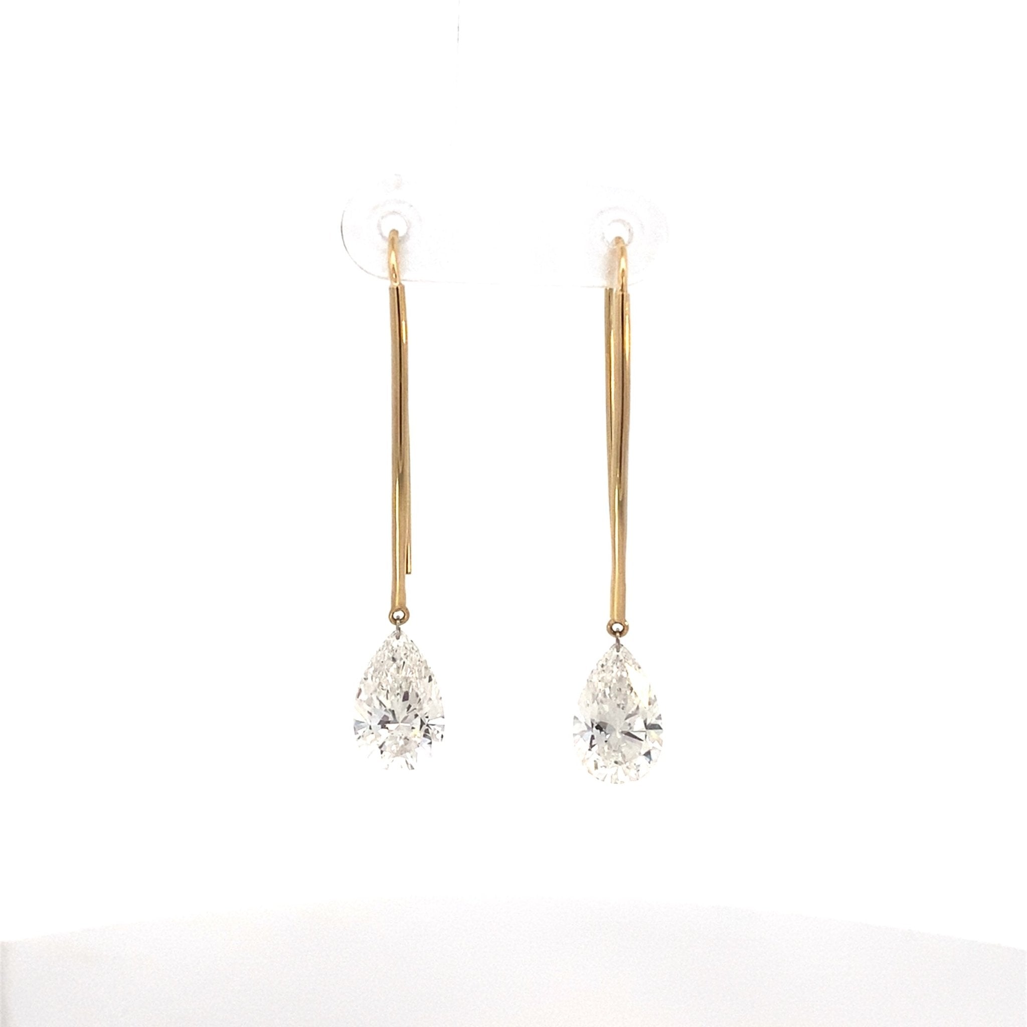 Pear Cut Lab Diamond Drilled Drop Earring 14k Yellow Gold - Reflection Diamonds - Gaines Jewelers
