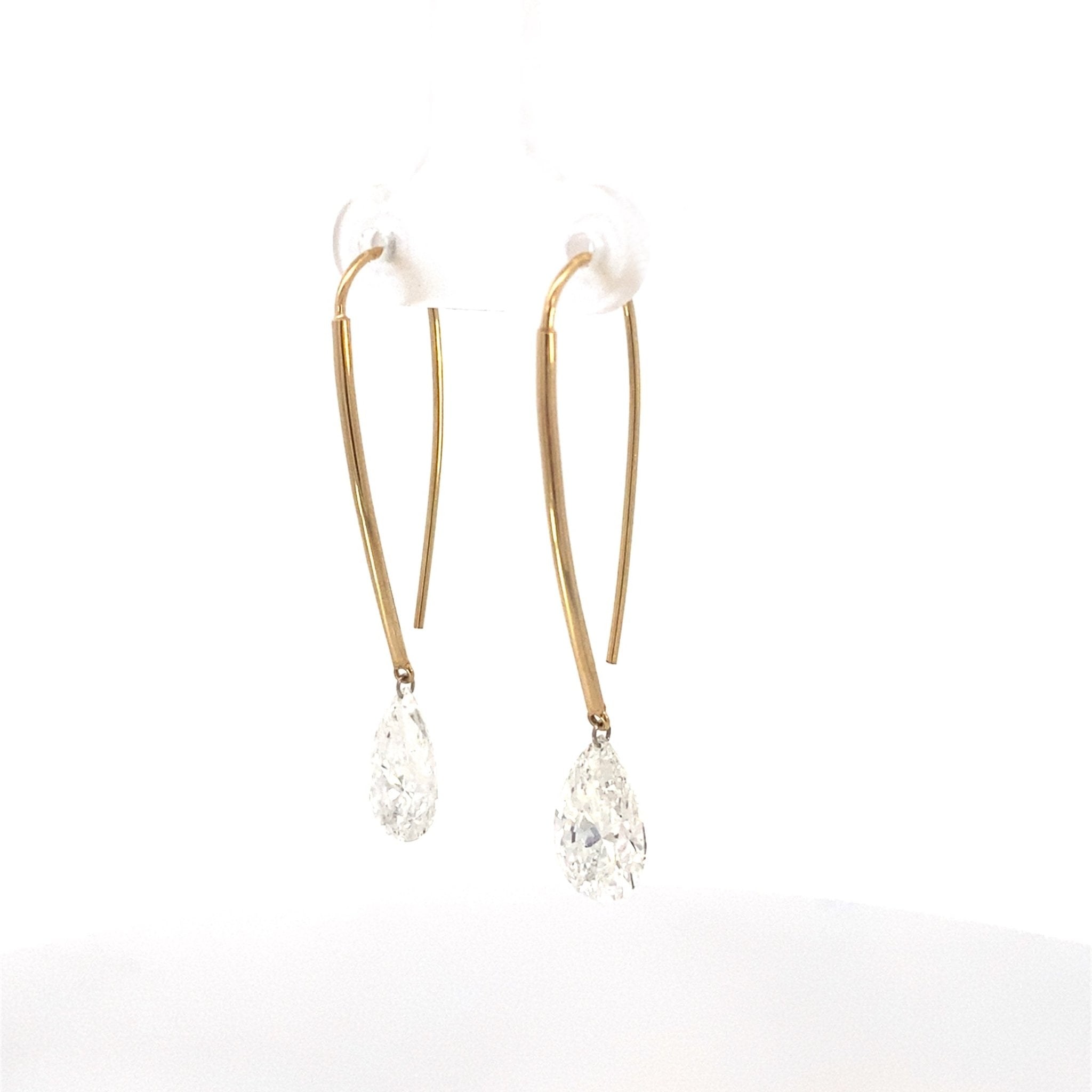Pear Cut Lab Diamond Drilled Drop Earring 14k Yellow Gold - Reflection Diamonds - Gaines Jewelers