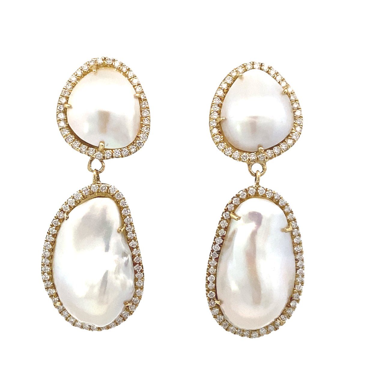 Pearl and Diamond Drop Earrings 14k Yellow Gold - Raymond Mazza - Gaines Jewelers