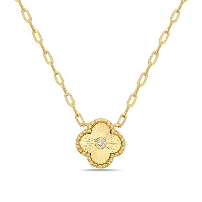 Pearl & pave' diamond pendant in a floral motif in 14kt yellow gold by Bassali - Gaines Jewelers