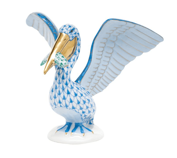 Pelican with Fish in Blue & Green - Herend - Gaines Jewelers