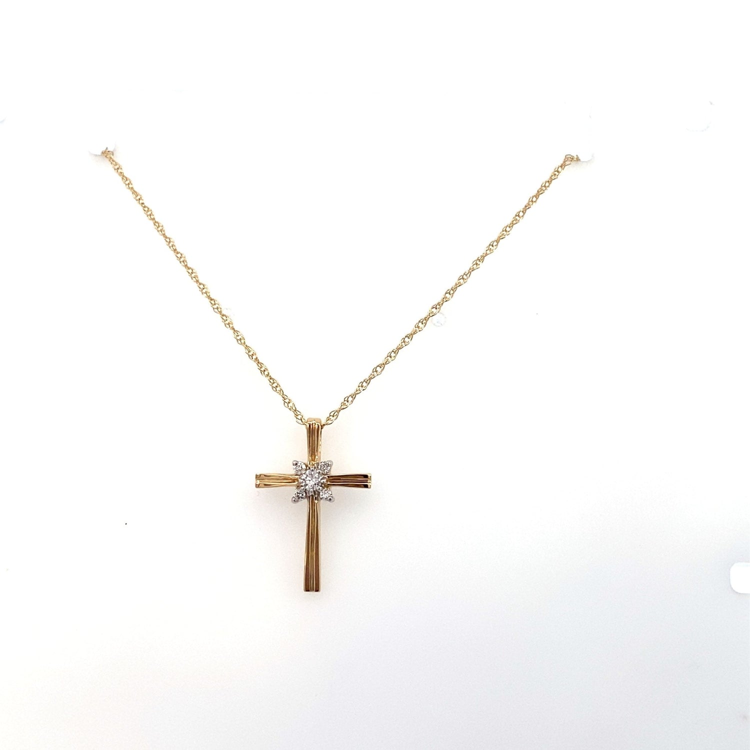 Pendant - cross with center diamond motif 14kt yellow gold - Gaines Jewelers