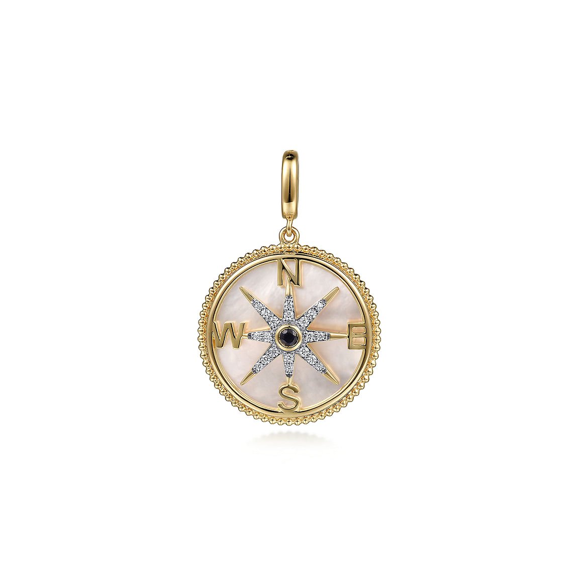 Pendant - Diamond & Blue Sapphire Compass Medallion 14kt yg - Gaines Jewelers