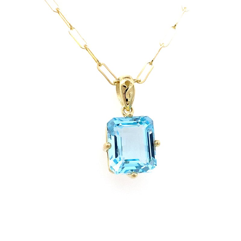 Pendant set with 1 Sky blue topaz on a paperclip chain 14kt yellow gold - Gaines Jewelers