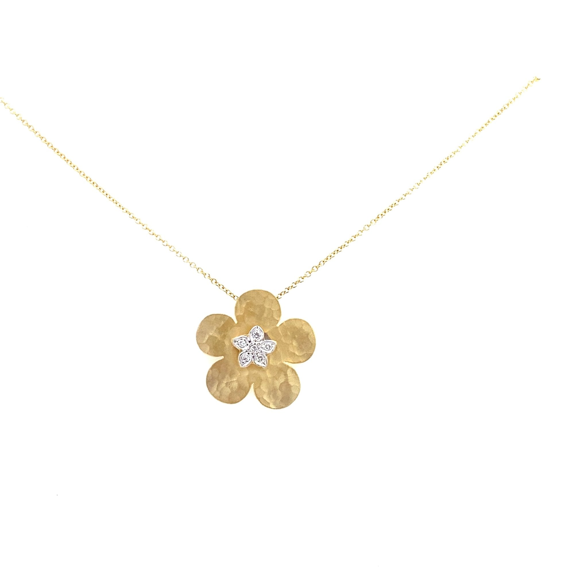 Pendant with a floral motif with a centered cluster of diamonds in 14kt yellow gold by Marika - Gaines Jewelers