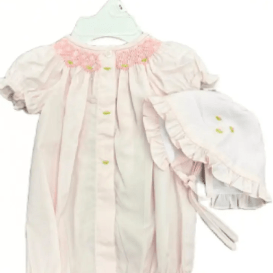 Pink Bubble and Bonnet with Roses - 9 Months - Rosalina - Gaines Jewelers