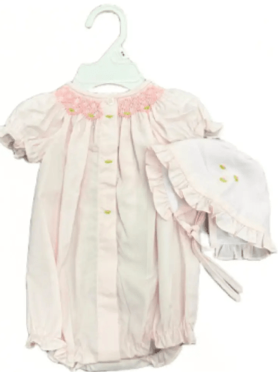 Pink Bubble and Bonnet with Roses - 9 Months - Rosalina - Gaines Jewelers