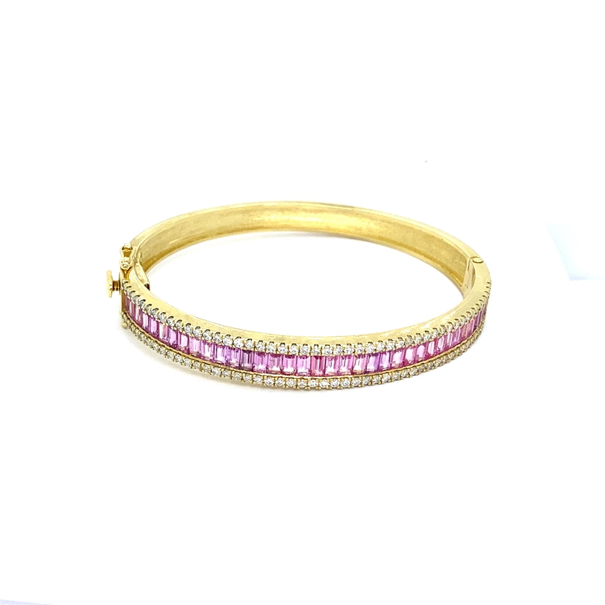 Pink Sapphire and Diamond Bangle Bracelet 14k Yellow Gold 1.41ctw - Raymond Mazza - Gaines Jewelers
