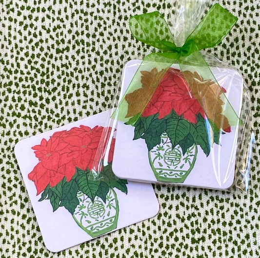 Poinsettia Chinoiserie Paper Coasters - Lemondaisy Design - Gaines Jewelers