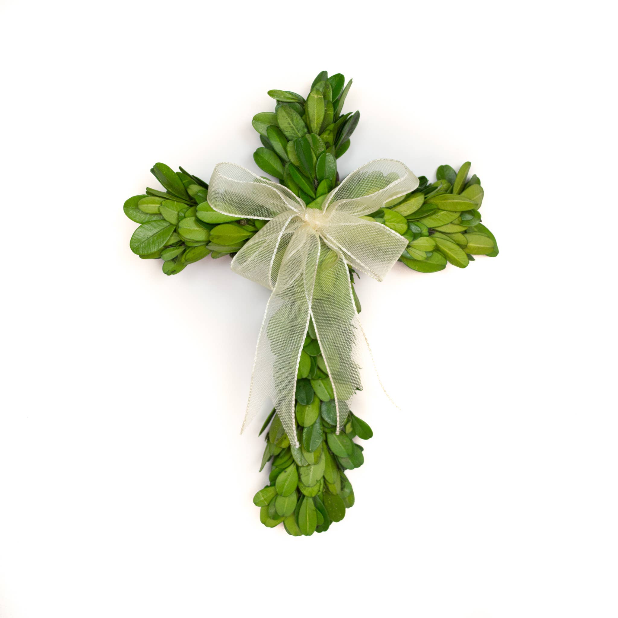 Preserved Boxwood Mini Cross with Ribbon - Mills Floral Company - Gaines Jewelers