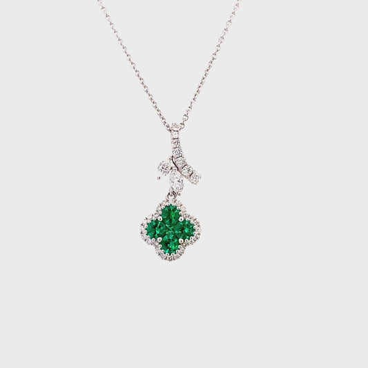 pendant emerald and diamond clover 18kt white gold