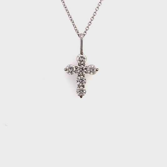 Necklace diamond cross=0.67ct 14kt white gold