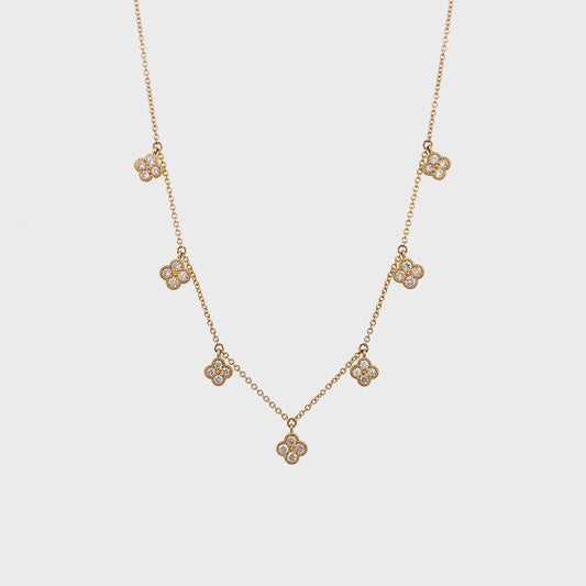 Necklace diamond cloverleaf dangles 14kt yellow gold