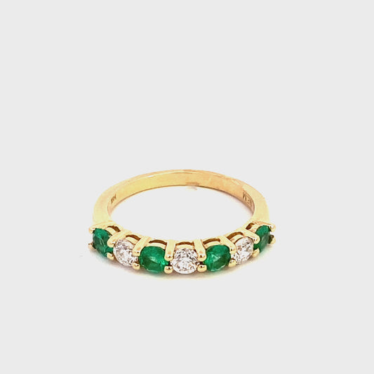 Ring- 14k Yellow Gold Emerald and Diamond alternating partway