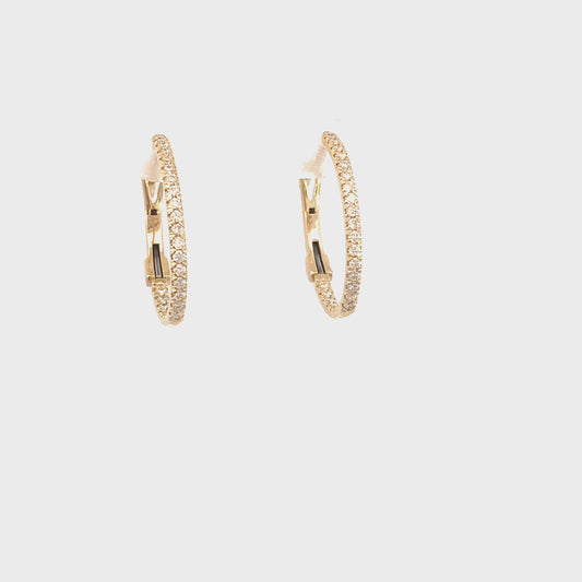 Earrings-oval diamond hoops inside-out 14kt yellow gold .33ct