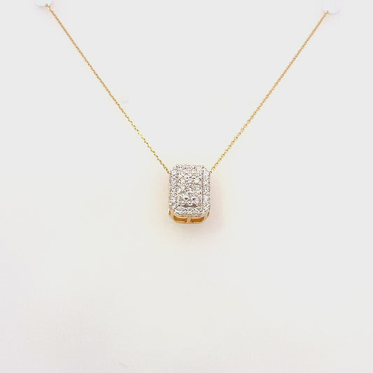 Necklace- diamond pendant slide rectangular cluster 14kt yellow gold