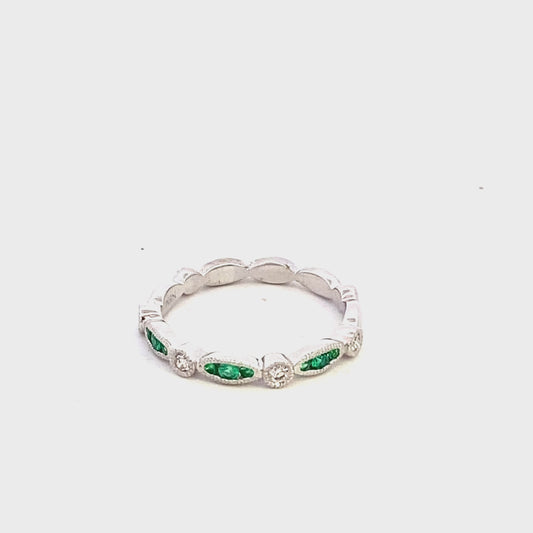 Ring 9 emerald and 4 diamond anniversary coin edge band