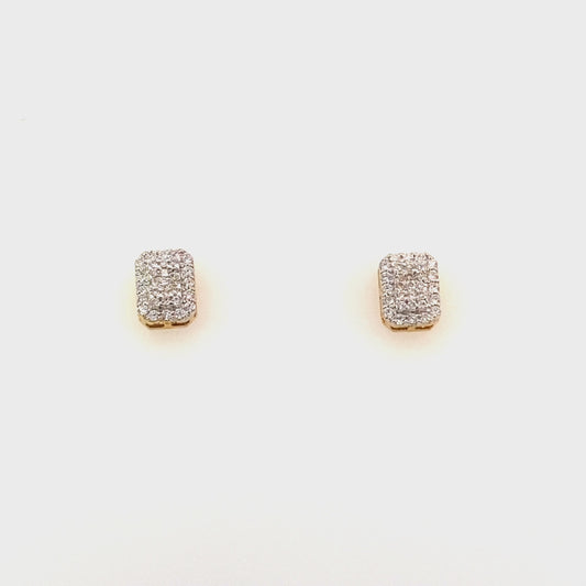 Earrings-diamond clusters rectangular studs 14kt yellow gold