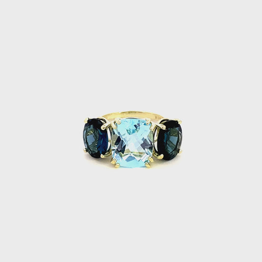 Ring Sky blue & London blue topaz 14kt yellow gold