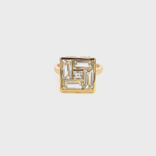 Ring green amethyst mosaic square head 14kt yellow gold