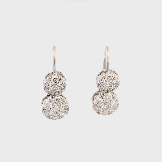 Earrings- double drop diamond clusters 18kt white gold