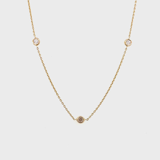 Necklace lab diamond stations 11=0.6ct 14kt yellow gold