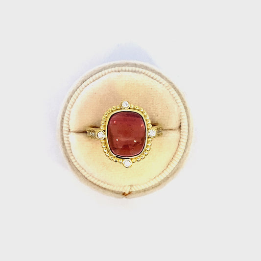 Ring pink tourmaline diamond shank 14kt yellow gold