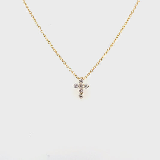 Necklace 14kt yg - 1.8mm diamond cross 6= 0.15ctw