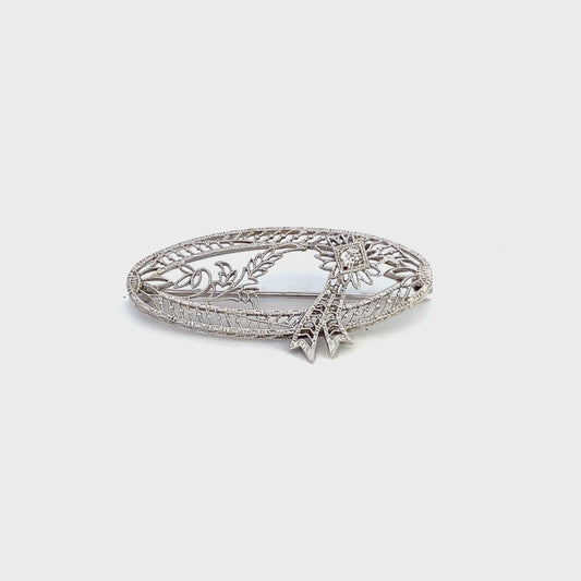 Brooch oval filligree diamond accent