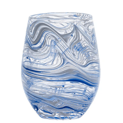 Puro Marbled Stemless Wine Glass - Blue - Juliska - Gaines Jewelers