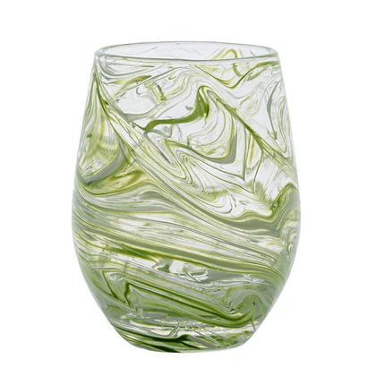 Puro Marbled Stemless Wine Glass - Green - Juliska - Gaines Jewelers