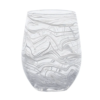 Puro Marbled Stemless Wine Glass - White - Juliska - Gaines Jewelers