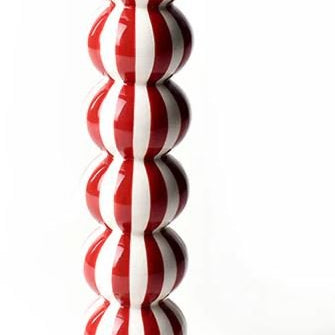 Red Stripe Large Knobbed Candle Holder with Ruffle - Coton Colors - Gaines Jewelers