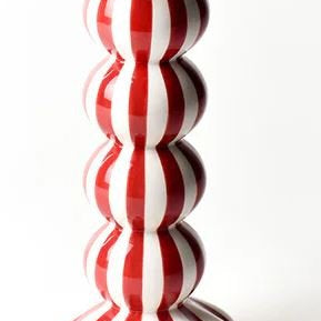 Red Stripe Medium Knobbed Candle Holder with Ruffle - Coton Colors - Gaines Jewelers