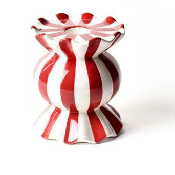 Red Stripe Small Knob Candle Holder with Ruffle - Coton Colors - Gaines Jewelers