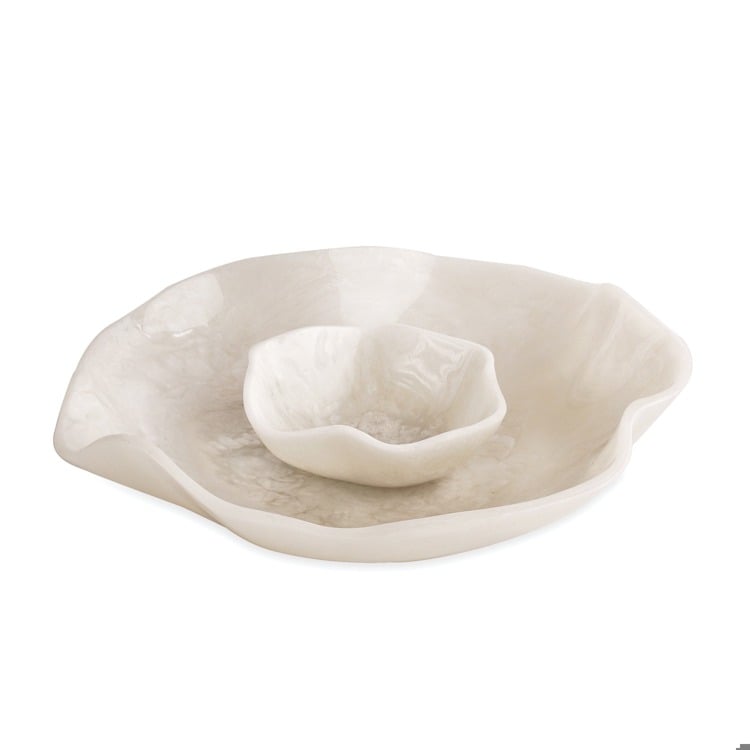 Resin Alabaster Bowl with Dip - White Swirl - Beatriz Ball - Gaines Jewelers